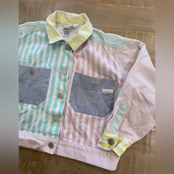 Tangiers Pastel striped 90s multicolor denim jeans jacket unisex - Picture 8 of 14